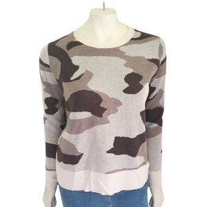 NEW Avara Lightweight Camouflage Print Sweater Long Sleeve Soft Brown Cream SZ L